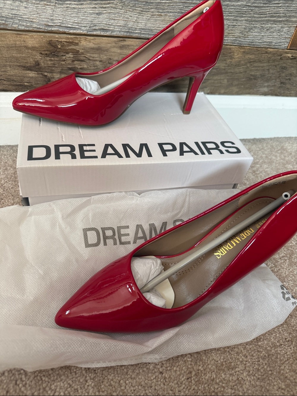 Dream Pairs Red Patent Pointed-Toe Stiletto Pumps